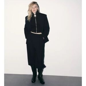 Zara PINSTRIPE BLAZER WITH POCKETS Sz M NAVY BLUE